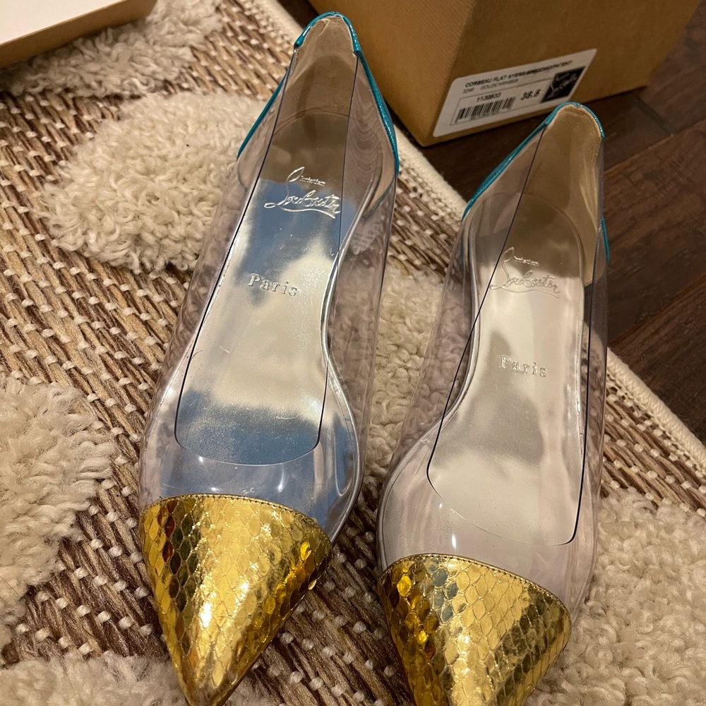 Clear and blue louboutin flats 38.5 (paid $695)